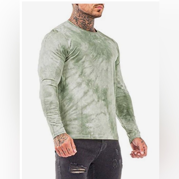 GINGTTO Mens Long Sleeve TShirt Slim Fit Hip Hop Tye Dyed Shirt Size XL - Picture 3 of 6